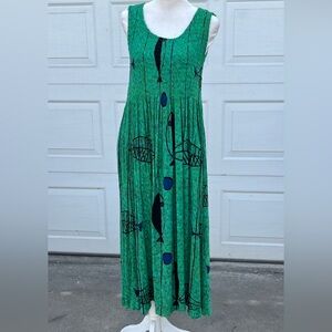 Vasna Womens Sleeveless Smocked Guazy Midi Dress green Artsy rayon S